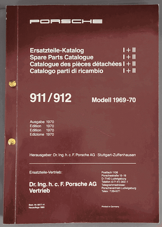 Book Porsche Ersatzteile-Katalog I + II 911 / 912 Dr. Ing. h.c.F.Porsche AG Vertrieb