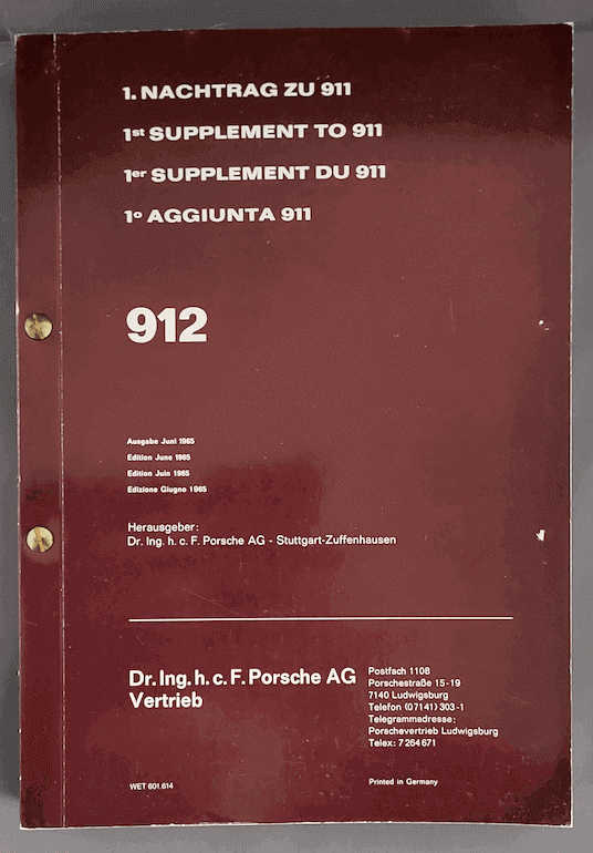 Book Porsche Nachtrag zu 911 / 912 Dr. Ing. h.c.F.Porsche AG Vertrieb