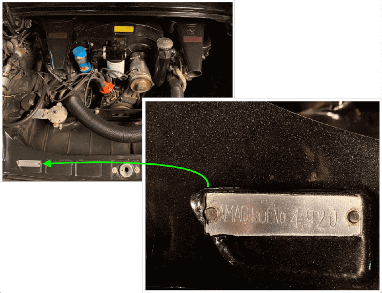 Porsche 912 AMAG Lauf No metal tag engine bay