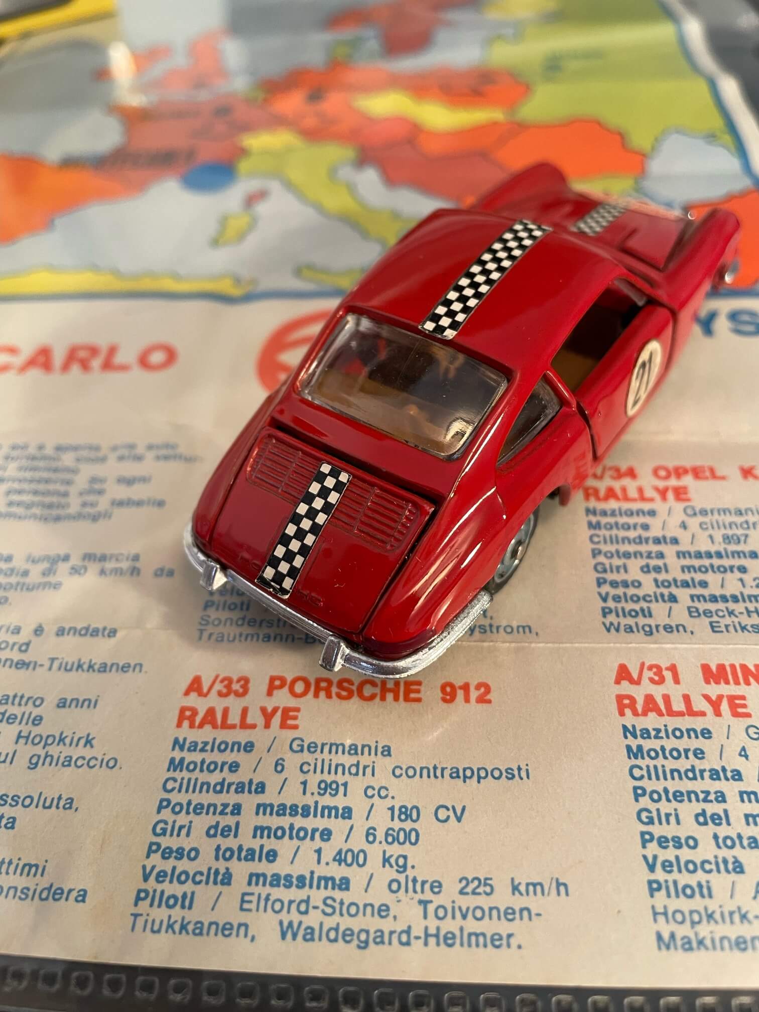 Modelcar Mebetoys A12 red Monte Carlo Rallye no. 21 scale 1:43 rear left